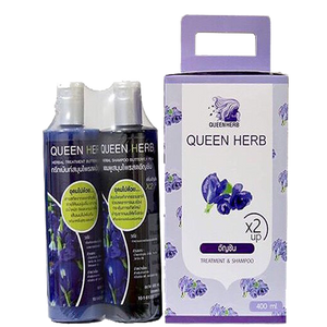 Queenherb แชมพูสมุนไพรควีนเฮิร์บ แชมพูอัญชัน 400 ml. & ทรีทเม้นอัญชัน 400 ml.